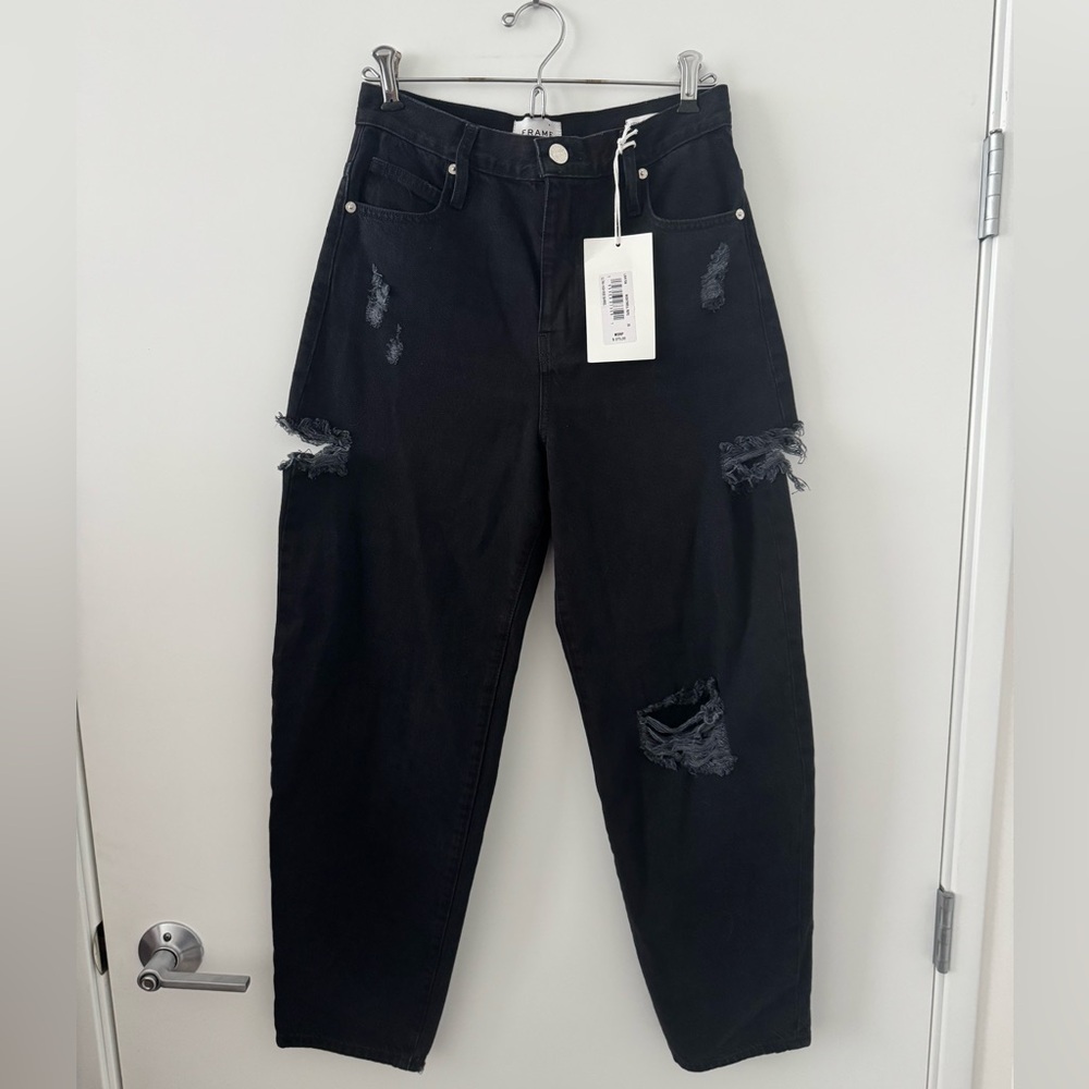 Frame Denim Black Ultra High Rise Barrel Jeans